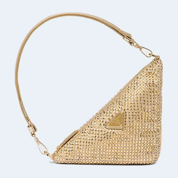 프라다 크리스탈 스터드 사틴 파우치 골드